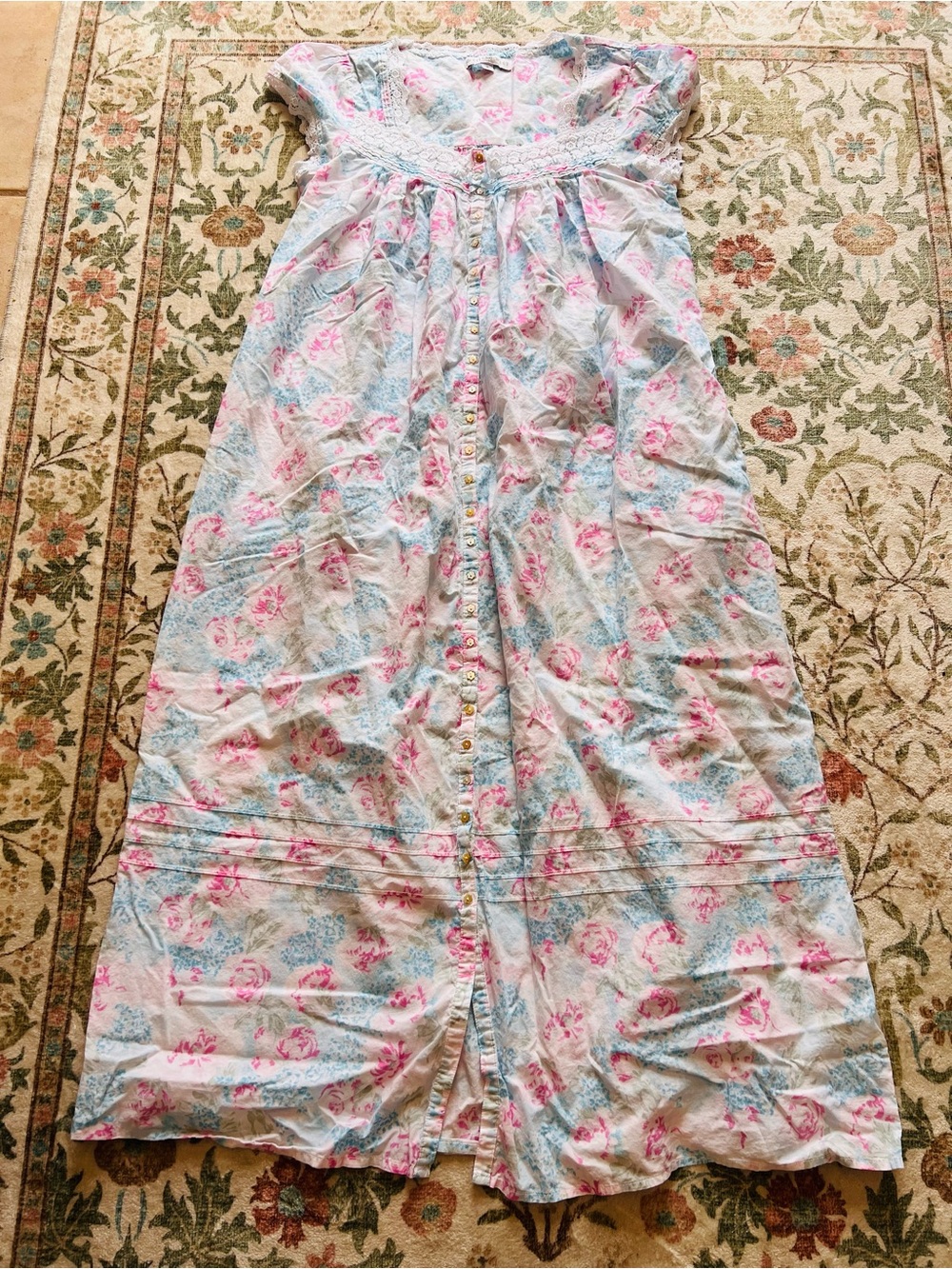 Eileen West Floral Cotton Nightgown Small Pink Blue White